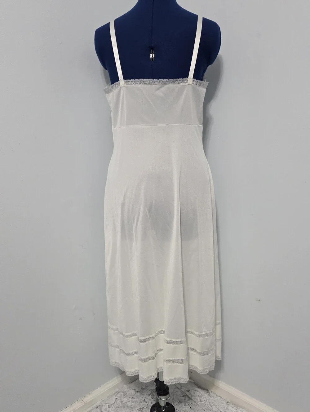 Vintage White Lace Trim Maxi Slip Dress